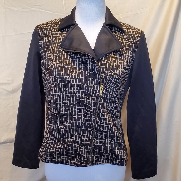 Courtenay Jackets & Blazers - Courtney Print Faux Leather Motorcycle Jacket SZ 6